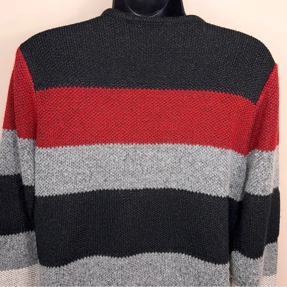 Petite Large IN Studio Colorblock Long Sleeve Open Front Sweater Black Grey Red